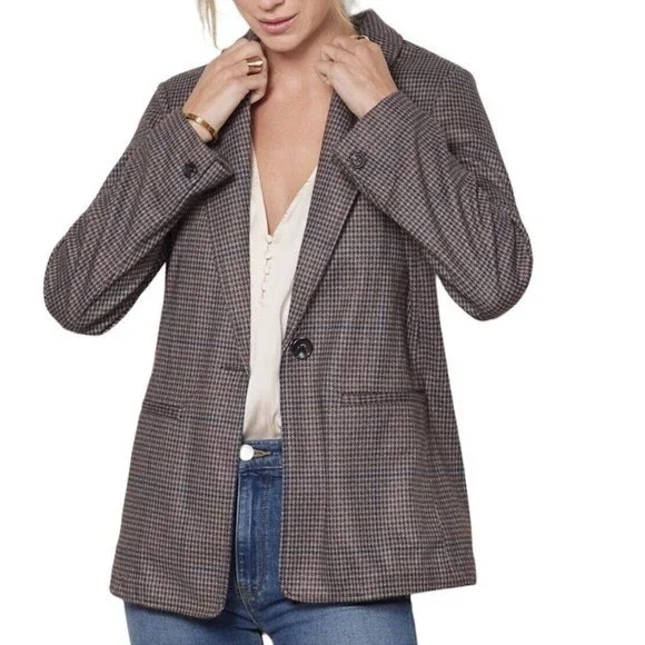 Sanctuary Daily Oxford Blazer Jacket Medium Single Button Plaid Preppy Workday - Picture 2 of 15